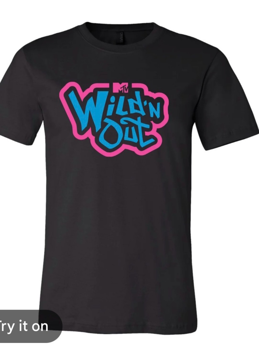 MTV Black Tee with Blue Logo and Pink Outline